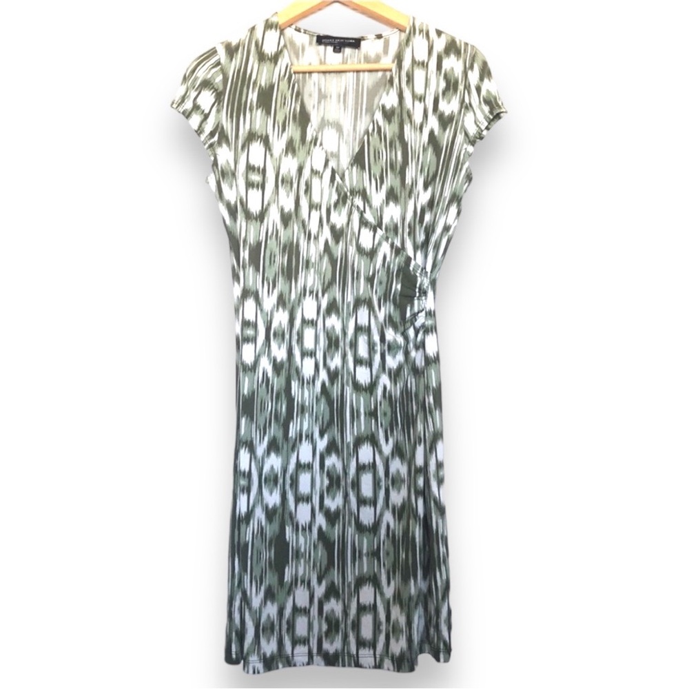 Jones New York Petite Green White Ikat Wrap Dress
